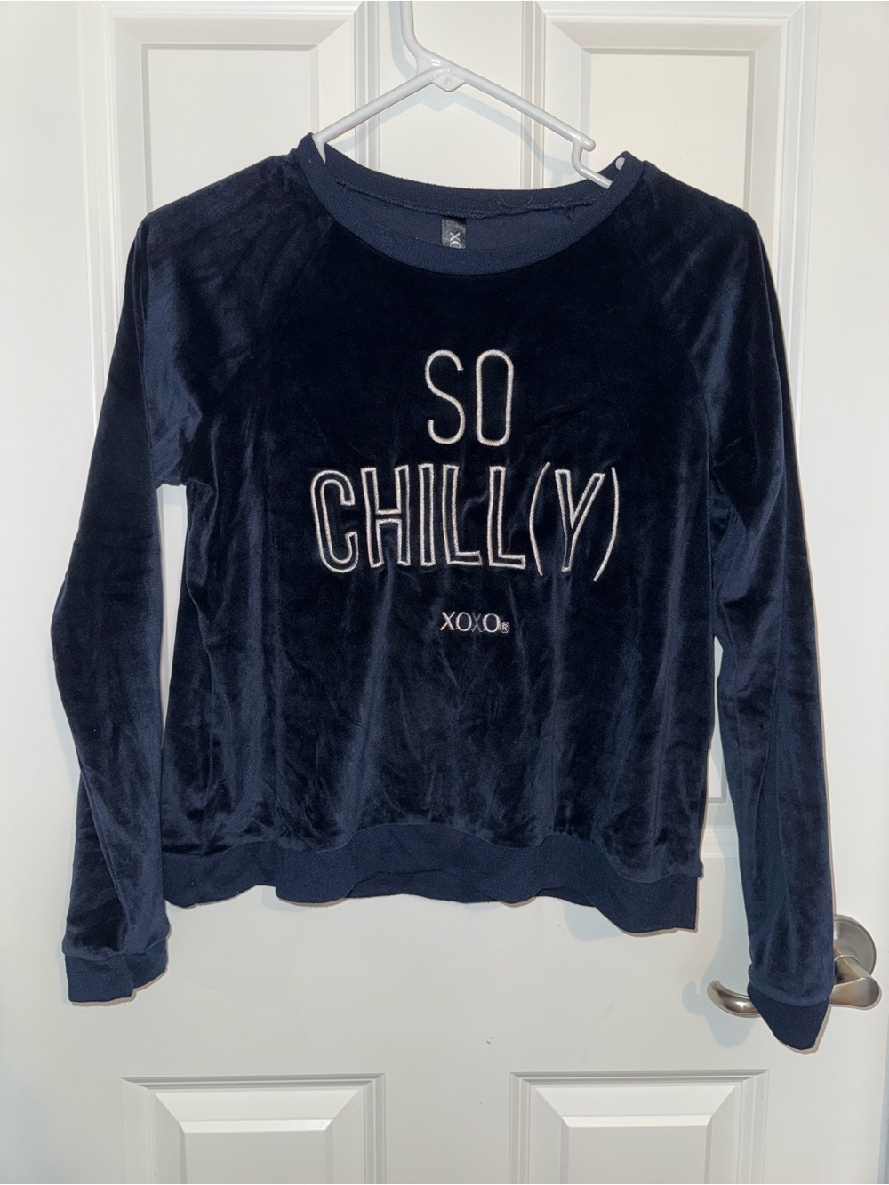 XOXO Navy Blue Velour 'SO CHILL(Y)' Pullover